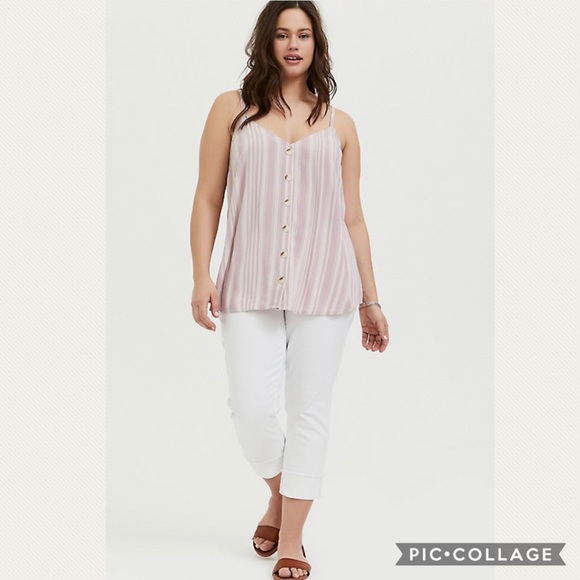 14/16 TORRID Pink Stripe Button Front Cami Top 1 - Picture 2 of 7